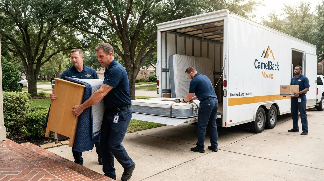 Crew loading residential truck for cross-state move from Orion, IL