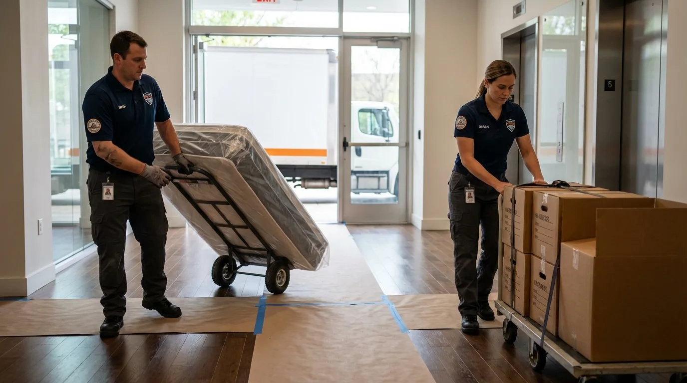 Professional apartment movers loading elevator in Orion, IL